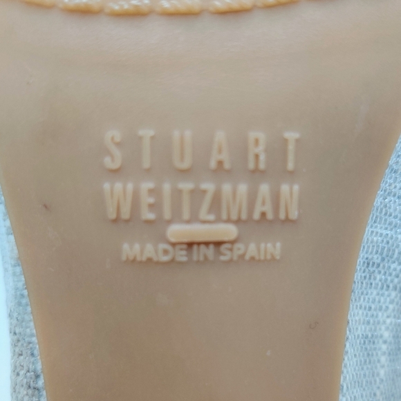 STUART WEITZMAN Coated Linen Pumps 10M Round Stacked Wooden Heel 2.5" Women's - Picture 9 of 14